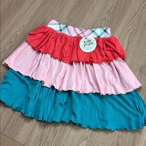 Wild flowers red pink green 3 Layer Ruffle Knit Flounce Skirt NWT k7141